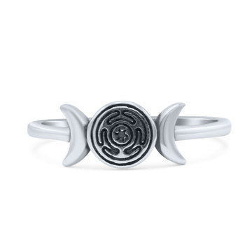 Crescent Half Moon Goddess Triple Statement Trending Oxidized Ring Band Thumb Ring